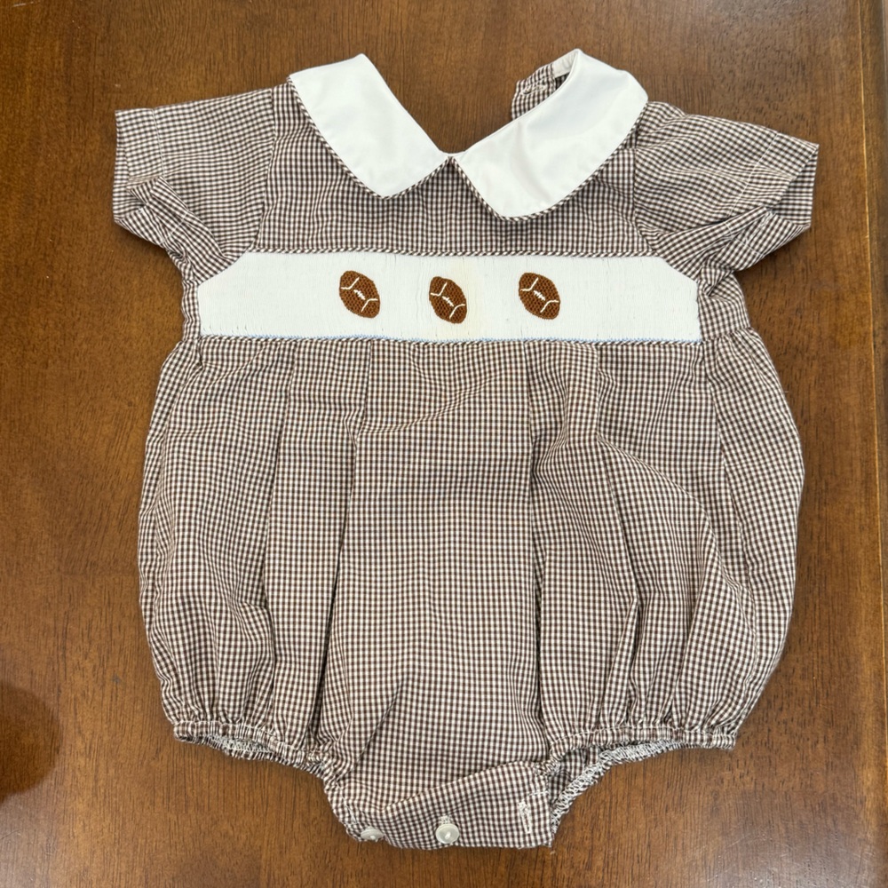 Edgehill Collection Boys Smocked Football Bubble Romper